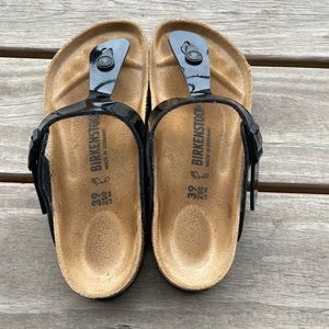 Black patent leather Birkenstock’s